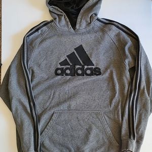 ...Adidas XL Gray and Black logo long sleeve hooded sweatshirt  NEW..